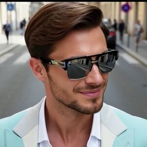 Sunglasses Men Square Frame Gold Silver Mirrored Lens Reflective UV400 Gafas New